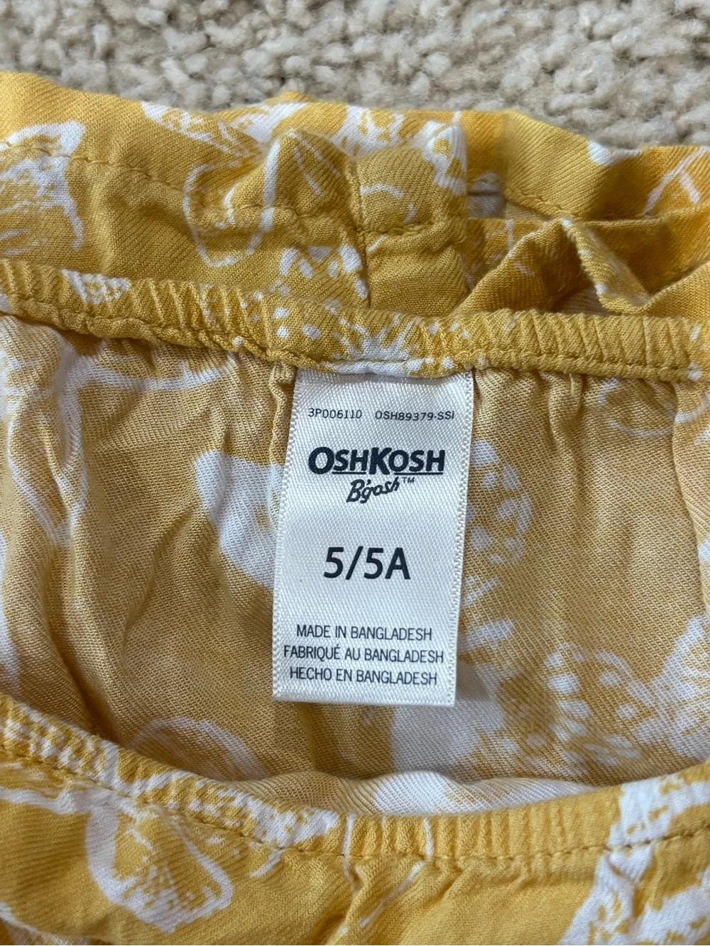 Oshkosh B’gosh - Girls Yellow Butterfly Print Cold Shoulder Dress